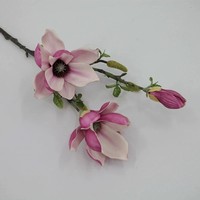 Bunga Magnolia Artificial PU Premium 3 Tangkai Sentuhan Asli Gaya Eropa Vas Bunga untuk Thanksgiving Ruang Tamu Hotel