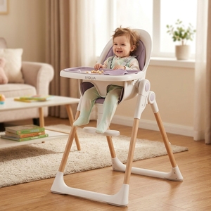 Seggiolone Multifunzionale per Bambini, <span class=keywords><strong>Sdraietta</strong></span> <span class=keywords><strong>Portatile</strong></span> in Legno con Seduta in Plastica per l'Alimentazione, Pieghevole e Utilizzabile per la Pappa - Product Image 1