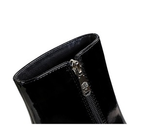 Chaussures à talons hauts épais à bout rond en cuir verni tendance 2024 pour femmes, bottines d'automne et d'hiver - Product Image 3