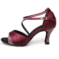 Nouvelles chaussures de danse latine pour femmes, chaussures de danse en satin avec strass, semelle souple, chaussures de salsa