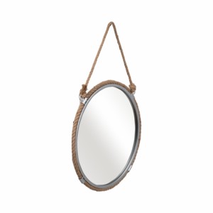 Specchio da parete rotondo con cornice in corda, metallo e vetro, da appendere per decorare camera da letto e bagno - Product Image 2