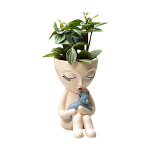 Vaso <span class=keywords><strong>da</strong></span> <span class=keywords><strong>fiori</strong></span> in vinile e plastica, stile nordico, dipinto a mano, per <span class=keywords><strong>fiori</strong></span> freschi e piante grasse, <span class=keywords><strong>da</strong></span> esterno, a forma <span class=keywords><strong>di</strong></span> ragazza che abbraccia un gatto, per il commercio transfrontaliero - Product Image 5