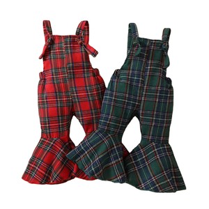 Jumpsuit celana flanel bayi perempuan, celana flanel Natal kotak-kotak hijau merah Vintage keseluruhan Suspender Natal Anak perempuan 0-4 tahun - Product Image 1