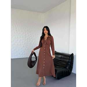 Vestido Camisero Informal Vintage con Cuello Alto, Cintura Natural, Tejido de Punto, Estampados para Vacaciones Diarias, Tallas XS a 6XL para Primavera Verano - Product Image 1