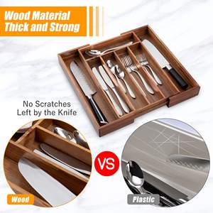 Organisateur d'ustensiles extensible en acacia, rangement pour couverts, porte-couverts, plateau de tiroir, organisateur de couverts en bambou pour la cuisine - Product Image 2