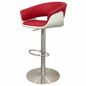 Tabouret de bar pivotant moderne rouge et blanc, hauteur réglable, base en acier inoxydable, USA DDP - Product Image 1