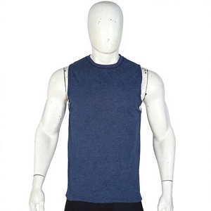 เสื้อกล้ามแขนกุดคอกลมถักสีทึบสำหรับผู้ชาย สวมใส่สบาย สีฟ้า - Product Image 1