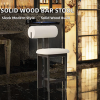 MX377 #   Tabouret de bar au design moderne en bois massif avec dossier en cuir noir, durable et écologique, pour bar à domicile, salle à manger, restaurant, hôtel