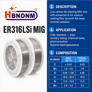 Alambre de Soldadura <span class=keywords><strong>MIG</strong></span> de Acero Inoxidable AWS A5.9 ER316LSi, Alto Contenido de Silicio y Bajo Contenido de Carbono para un Cordón de Soldadura Liso, Humectación Superior, Alta Velocidad, Automático - Product Image 3