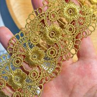 Encaje Elástico de Alta Calidad, Hilo Dorado y Plateado, Diseño de Espigas de Trigo, Encaje Hueco, Ancho Personalizado, Poliéster/Algodón, Ecológico, Marca Yusen