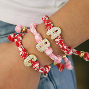 Nuovi Braccialetti Regolabili con Cordino Multicolore, Lettera Iniziale a Cuore Bombato con Zirconi Cubici Placcati Oro 18k - Product Image 6
