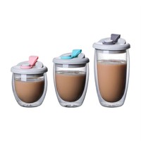 Taza de Viaje de Vidrio de Borosilicato de Doble Pared, Soplada a Mano, de 250 ml, 350 ml, 450 ml, con Tapa de Silicona, Resistente al Calor, Apta para Lavavajillas