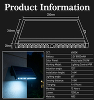 Lampe murale solaire à détecteur de mouvement étanche de 1350 lumens avec 14 LED pour une utilisation en extérieur dans le jardin