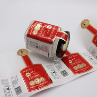 Etiquetas autoadhesivas de alta calidad para embalaje de alimentos con miel impresas personalizadas, pegatinas de sellos a prueba de manipulaciones de PP brillantes, rollo de pegatinas para tarros