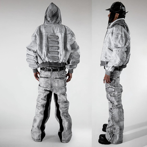 Produttore OEM di Abbigliamento Personalizzato, Set Giacca in Pelle da Camionista e <span class=keywords><strong>Pantaloni</strong></span> a Zampa d'Elefante, <span class=keywords><strong>Tuta</strong></span> in Pelle da Uomo - Product Image 4
