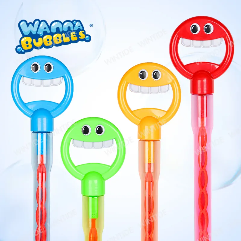 WANNA BUBBLES OEM ODM Großhandel Kinder Outdoor-Blasenblasen-Spielzeug 32-Loch-Lachen-Gesicht Seife Blase Stick Stick Outdoor-Spielzeug