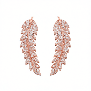 Boucles d'oreilles pendantes en or rose E125 avec plumes, serties de cristaux et strass, pour femme, romantiques, à porter au quotidien - Product Image 1
