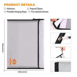 Sac de pochette de documents ignifuge noir argent coffre-fort caisse pochette de fichier secret stockage pour les produits de classement - Product Image 2