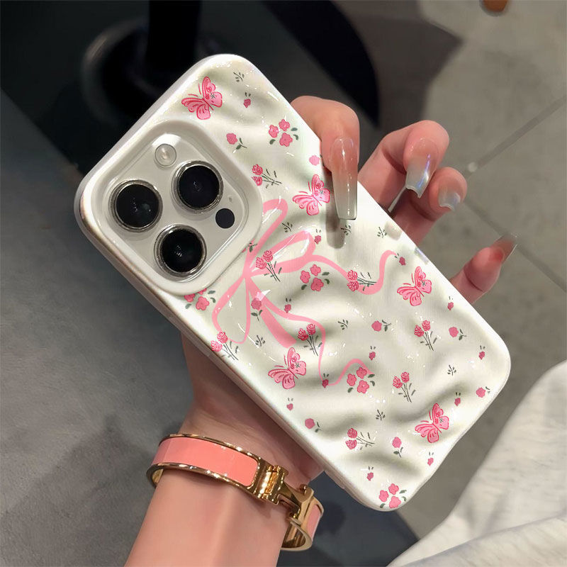 Wrinkle Pattern - White - Bow and Pink Flowers