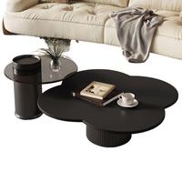 Ensemble de tables basses modernes à motif floral, noir et blanc, design créatif, table basse en bois avec plateau en pierre, ensemble de tables basses pour salon