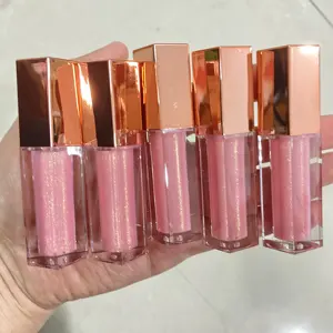 Brilho labial personalizado em ouro rosado, brilho em tubo vegan com vitamina e, brilho labial