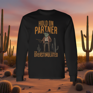 Camiseta de manga larga Hold On Partner I'm Overstimulated Cowboy Frog - Product Image 3