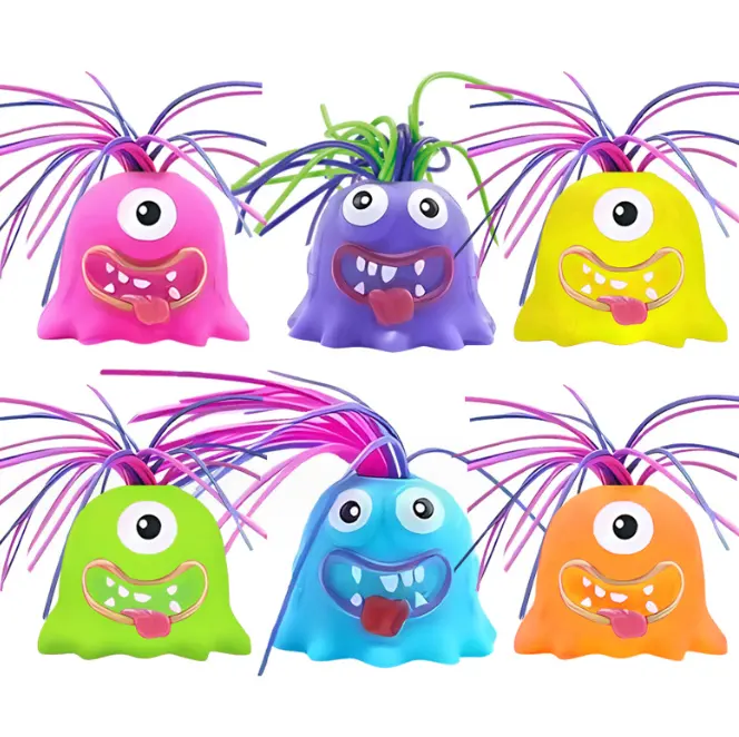 Desain inovatif lucu lelucon stres bantuan Fidget mainan Monster TPR tarik nya mainan rambut untuk anak-anak
