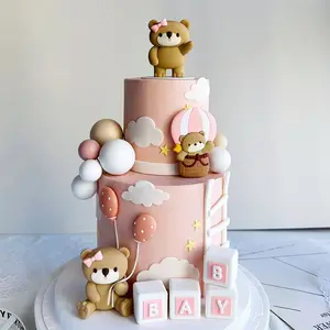 Children's birthday hot air balloon cake decoration baby bear cake topper suppliers