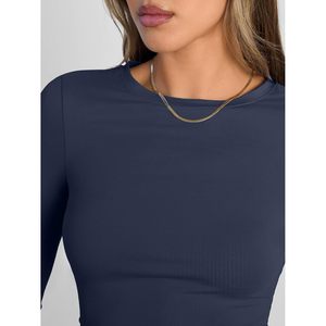 Haut basique à manches longues et col rond pour femme, coupe ajustée, mode automne-hiver - Product Image 5