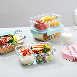 Set di Contenitori in <span class=keywords><strong>Vetro</strong></span> Quadrati Resistenti al Calore, <span class=keywords><strong>Scatole</strong></span> Trasparenti Rettangolari per Alimenti con Coperchio a Chiusura Ermetica e Divisorio - Product Image 3