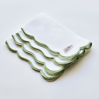 Serviettes en lin et chanvre 100% biologique avec logo personnalisé, sets de table à bords ondulés avec broderie artisanale festonnée, élégantes et tendance