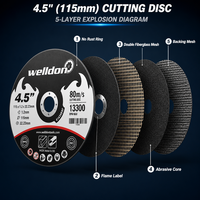 Disque de coupe abrasif Welldon 4,5 pouces 115 mm T41 pour l'acier inoxydable et le métal, disque de coupe 115x1,2x22,23 mm, certifié MPA ISO