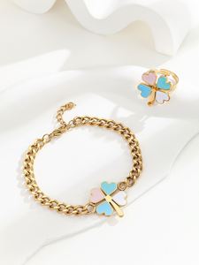 Juego de Joyería de Lujo en Acero Inoxidable con Oro de 18k, Collar, Aretes, Anillo y Pulsera para Mujer, Estilo Clásico para Bodas y Fiestas - Product Image 2