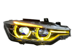 Nuovo Faro SJC Aggiornato F30 per <span class=keywords><strong>BMW</strong></span> <span class=keywords><strong>Serie</strong></span> 3 F30 F35, DRL Giallo/Bianco, Doppia Lente Proiettore, Finitura <span class=keywords><strong>Blu</strong></span>, Faro Anteriore per Auto - Product Image 6