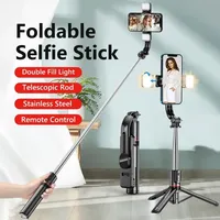 Trépied pour selfie en acier inoxydable avec lumière d'appoint, télécommande, design pliable pour iPhone 14/13 Smartphone