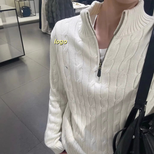 कढ़ाई वाले लोगो बुना हुआ आधा ज़िप मॉक गर्दन केबल बुना हुआ सेक्सी सेक्सी स्टाइल महिला स्वेटर - Product Image 4