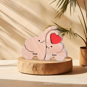 Cross-border <b>Elephant</b> Family Warm Family Home Wooden Puzzle Wooden Carving Crafts Ornaments Party <b>Decorations</b> - Product Image 2