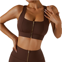 Débardeur de yoga pour femme avec logo personnalisable, fermeture éclair frontale, maintien élevé, antibactérien, bretelles réglables, coussinets amovibles et protection antichoc dorsale