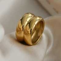 13mm breiter Edelstahl glattes Ehering Mode Damen schmuck Wasserdichter 18 Karat vergoldeter klobiger Doppel kuppel ring für Frauen