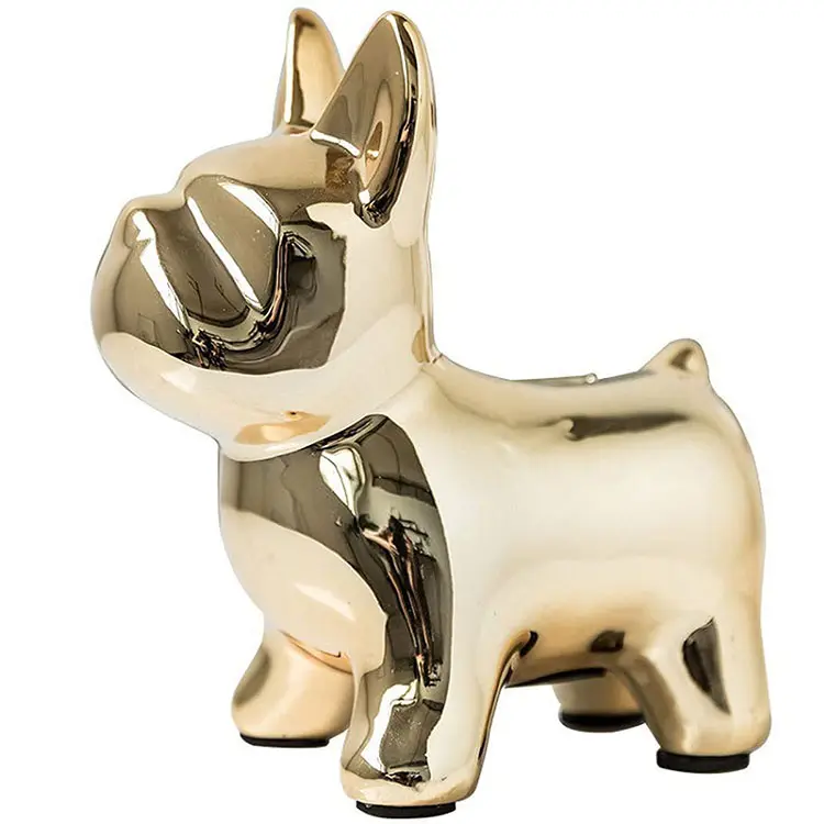 Schattige Keramische Spaarpot Speelgoed Glanzend Wit Staande Franse Bulldog Standbeeld Mooie Bulldog Spaarpot Voor Meisjes