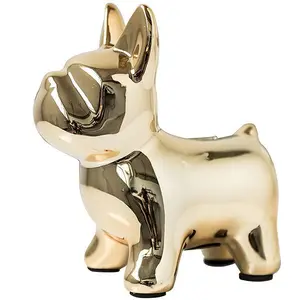 Cute Ceramic Piggy Bank Toys Shiny White Standing French Bulldog Statue Lovely Bulldog Piggy Bank for Girls
