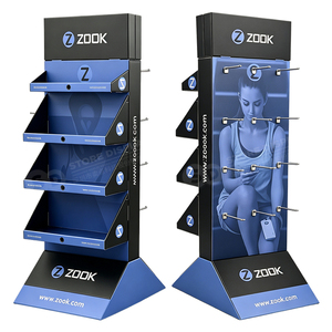 Présentoir de sol en carton ondulé double face personnalisé, pliable, avec crochets métalliques, unité autoportante pour point de vente (POS) et FSDU - Product Image 1