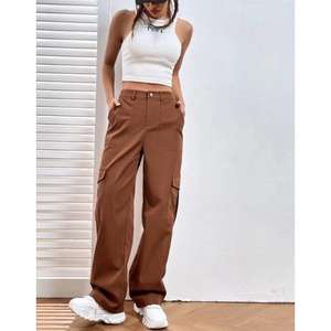 Jeans en denim marron taille haute pour femmes, 6 poches cargo, tissu extensible, look propre, qualité supérieure, technique de placage, tailles 26-40 - Product Image 5