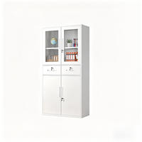 Armoire de classement moderne en acier avec tiroirs verrouillables, meuble de rangement de bureau, porte supérieure en verre et porte inférieure pleine pour la maison, le bureau ou l'école