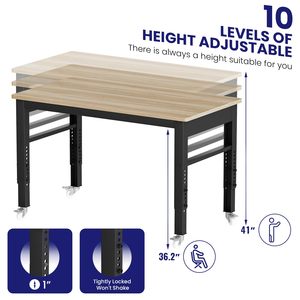 Banc de travail réglable en hauteur, 47,2 pouces, banc de travail robuste, table de travail mobile avec roulettes verrouillables - Product Image 4