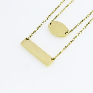 Collier superposé classique en acier inoxydable plaqué or 2019 avec maillons ovales et barres vierges pour femme - Cadeau et fête d'anniversaire - Product Image 2