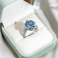 MSR-1813 bijoux personnalisés bague de fiançailles de luxe PT950 forme de coussin grand carat 10.95ct bague en diamant cultivé en laboratoire bleu