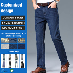 Jeans de Mezclilla Extra Grandes Personalizados para <span class=keywords><strong>Hombre</strong></span>, Azules, Elásticos, Corte Slim Fit, Pierna Recta, para Oficina, Negocios y Uso Diario - Product Image 1