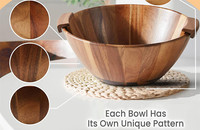 Vente en gros Ensemble de bols décoratifs pour la pâte à fruits en bois d'acacia pour la cuisine, grand saladier en bois de luxe avec serveurs