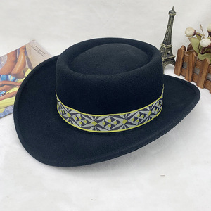 Chapeau de cowboy classique en feutre de laine de style ethnique à visière pointue pour femmes et hommes - Product Image 2